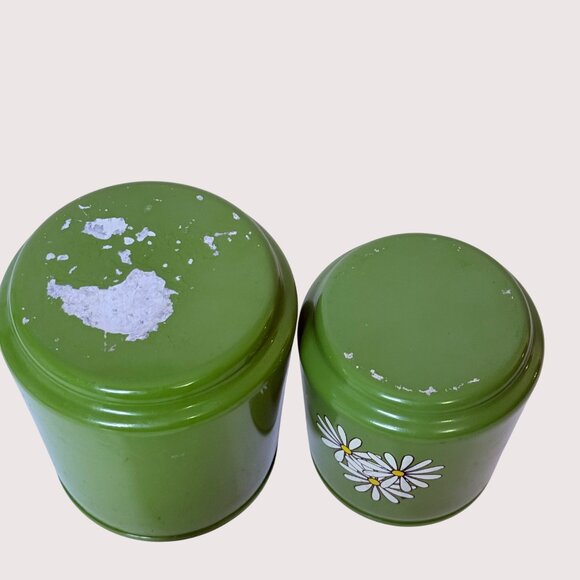 Vintage Green Daisy Coffee & Tea Canister Set With White Lids Retro Kitchen Deco - Picture 7 of 16